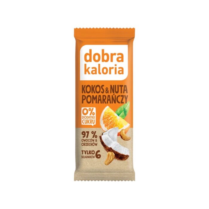 BATON DAKTYLOWY KOKOS & NUTA POMARAŃCZY BEZ DODATKU CUKRÓW 35 g - DOBRA KALORIA - obrazek 2