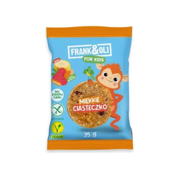 Miękkie ciasteczko dla dzieci Banan & Truskawka bez cukru 35g FRANK&OLI - obrazek 1