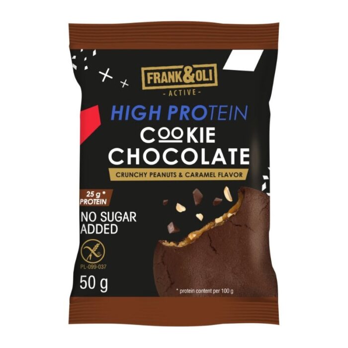 Ciasteczko proteinowe czekoladowe karmel orzechy bez cukru 50g FRANK&OLI - obrazek 1