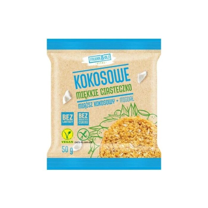 Miękkie ciasteczko kokosowe z migdałami bez cukru 50g FRANK&OLI - obrazek 1