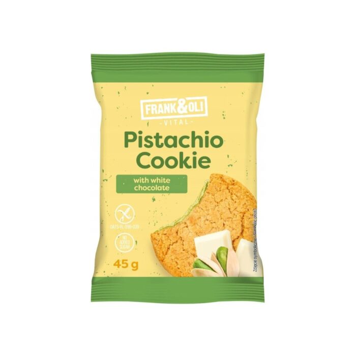 Ciasteczko miękkie pistacjowe z białą czekoladą bez cukru 45g FRANK&OLI - obrazek 2