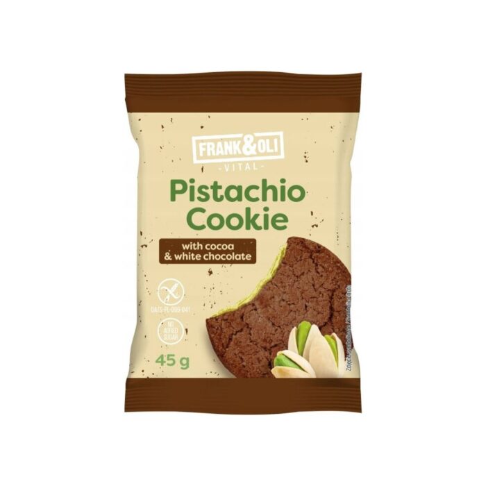 Ciasteczko miękkie pistacjowe z kakao i białą czekoladą bez cukru 45g FRANK&OLI - obrazek 2