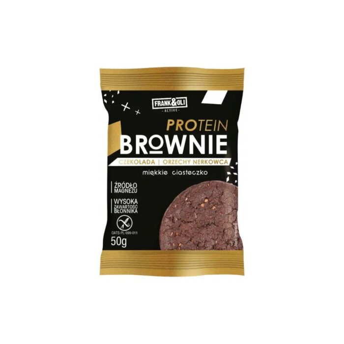 Miękkie ciasteczko proteinowe Brownie czekolada & orzechy nerkowca bezglutenowe 50g FRANK&OLI - obrazek 2