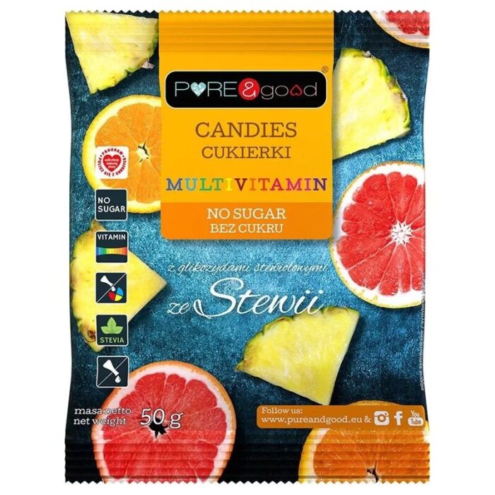 CUKIERKI MULTIVITAMIN ZE STEWIĄ BEZ CUKRU 50 g - PURE&GOOD - obrazek 1