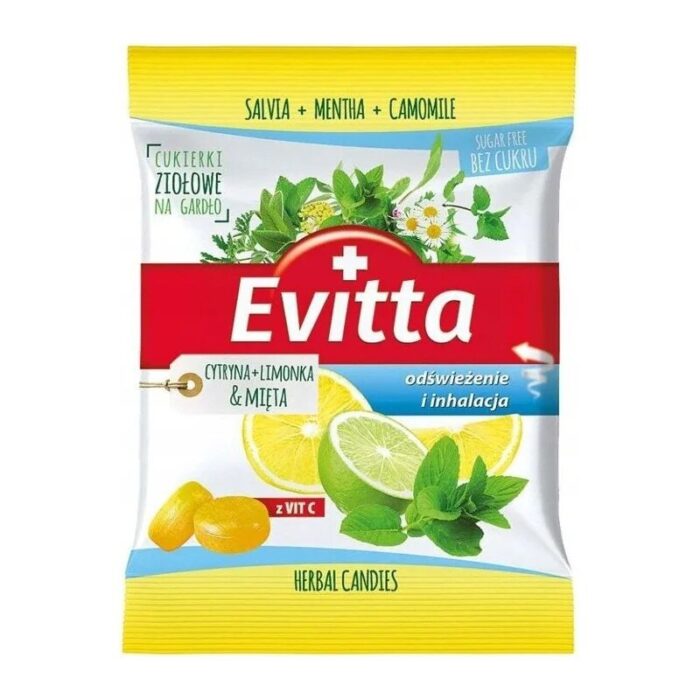 cukierki-ziolowe-bez-cukru-cytryna-limonka-mieta-60g-2.jpg Cukierki ziołowe Cytryna & Limonka & Mięta bez cukru 60g EVITTA - obrazek 1