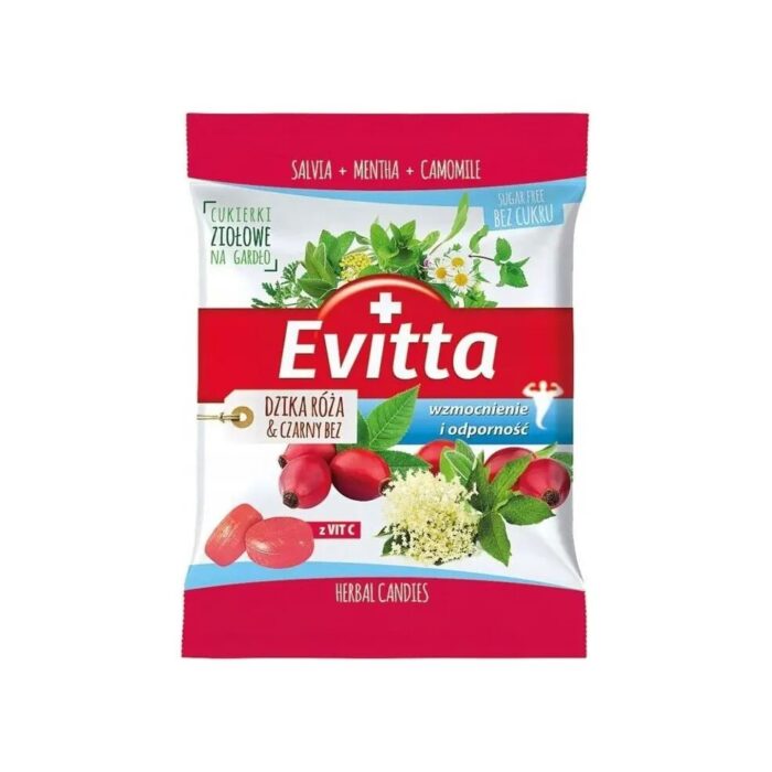 Cukierki ziołowe Dzika róża & Czarny bez bez cukru 60g EVITTA - obrazek 2