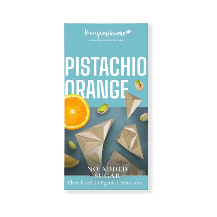Czekolada pistacjowa z pomarańczą bez cukru 60g BENJAMISSIMO BIO - obrazek 2