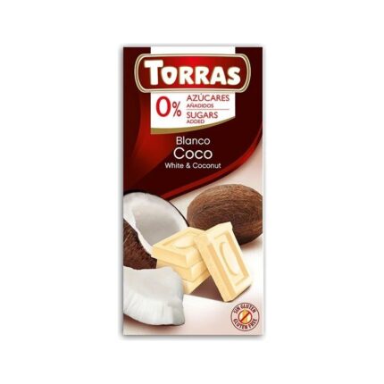 Czekolada biała z kokosem bez cukru 75g TORRAS