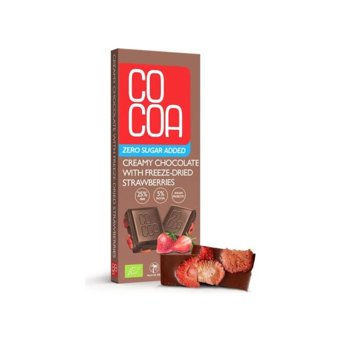 CZEKOLADA CREAMY Z TRUSKAWKAMI BEZ DODATKU CUKRÓW BIO 40 g - COCOA - obrazek 2