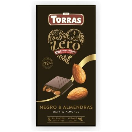 Czekolada gorzka 72% z całymi migdałami bez cukru 150g TORRAS ZERO