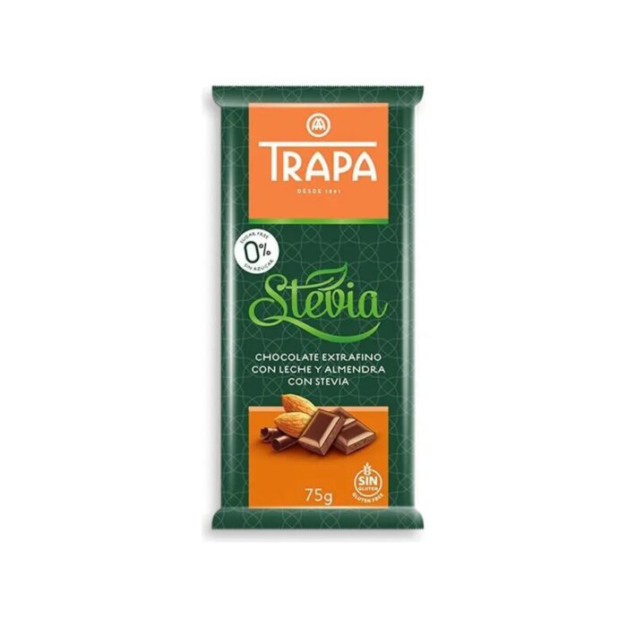 Czekolada mleczna z migdałami Stevia bez cukru 75g TRAPA - obrazek 2