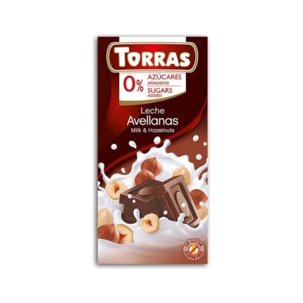 Czekolada mleczna z orzechami laskowymi bez cukru 75g TORRAS
