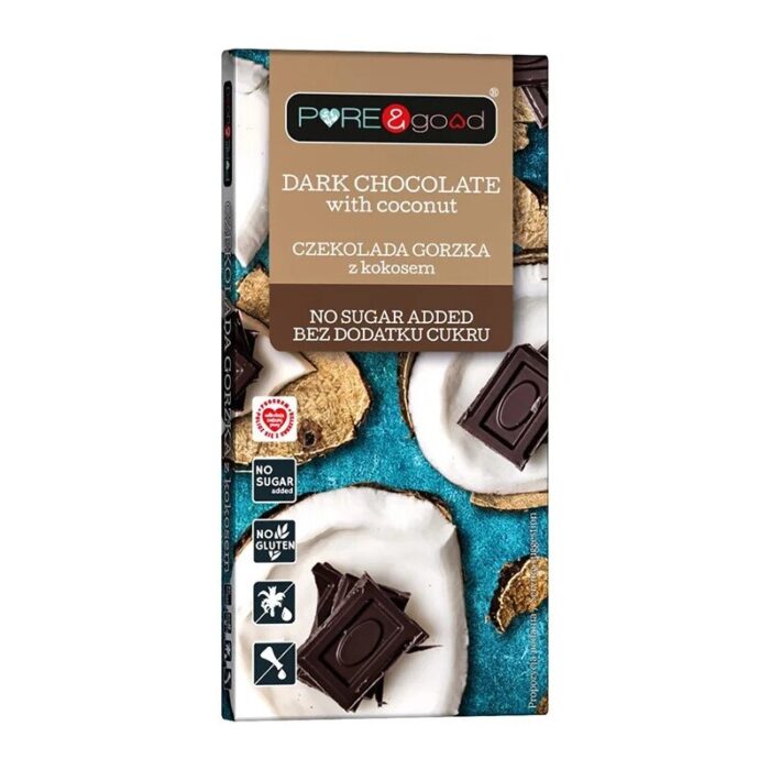 Czekolada gorzka z kokosem bez cukru 75g PURE&GOOD - obrazek 1