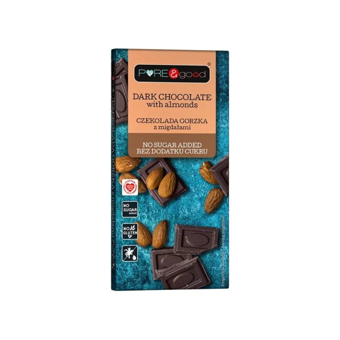 Czekolada gorzka z migdałami bez cukru 75g PURE&GOOD - obrazek 2
