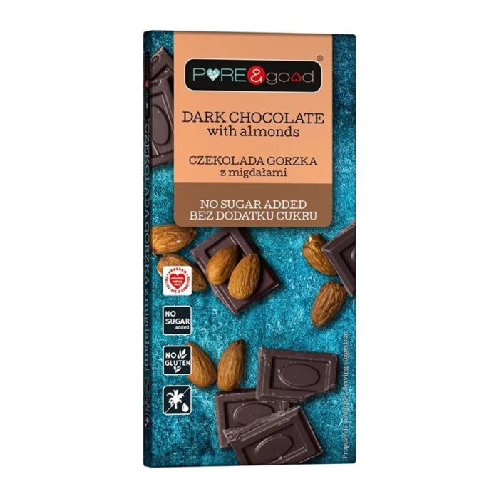 Czekolada gorzka z migdałami bez cukru 75g PURE&GOOD - obrazek 1