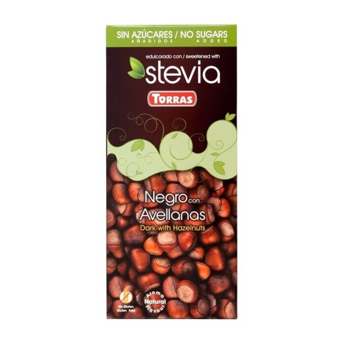 czekolada-stevia-gorzka-orzechy-laskowe-125gtorras-2.jpg Czekolada gorzka z orzechami laskowymi Stevia bez cukru 125g TORRAS - obrazek 1
