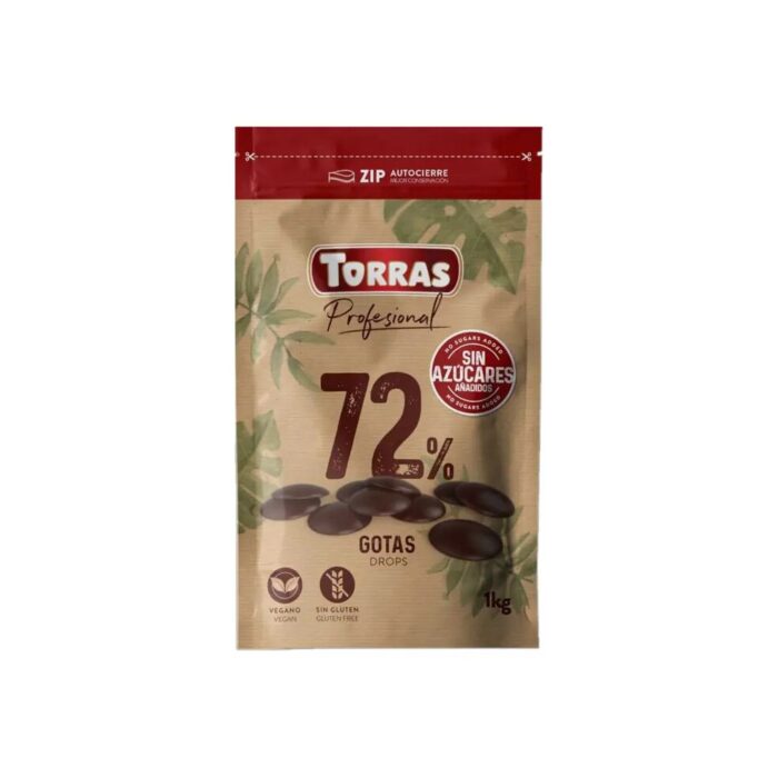Dropsy czekoladowe 72% kakao bez cukru 1kg TORRAS - obrazek 2
