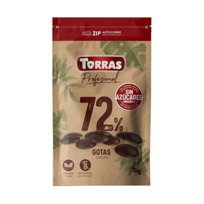 Dropsy czekoladowe 72% kakao bez cukru 1kg TORRAS - obrazek 1