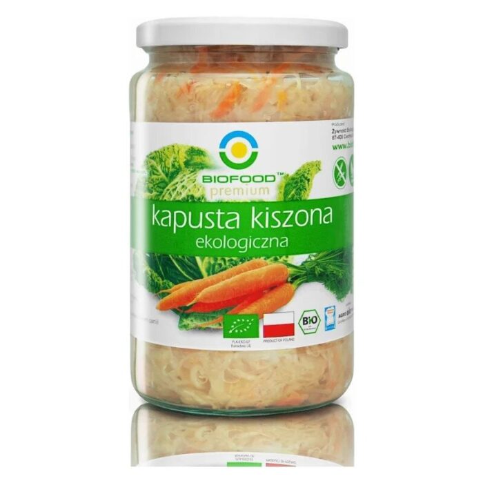 kapusta-kiszona-750gbiofoodbio-2.jpg KAPUSTA KISZONA Z MARCHEWKĄ BEZGLUTENOWA BIO 700 g (500 g) - BIOFOOD - obrazek 1