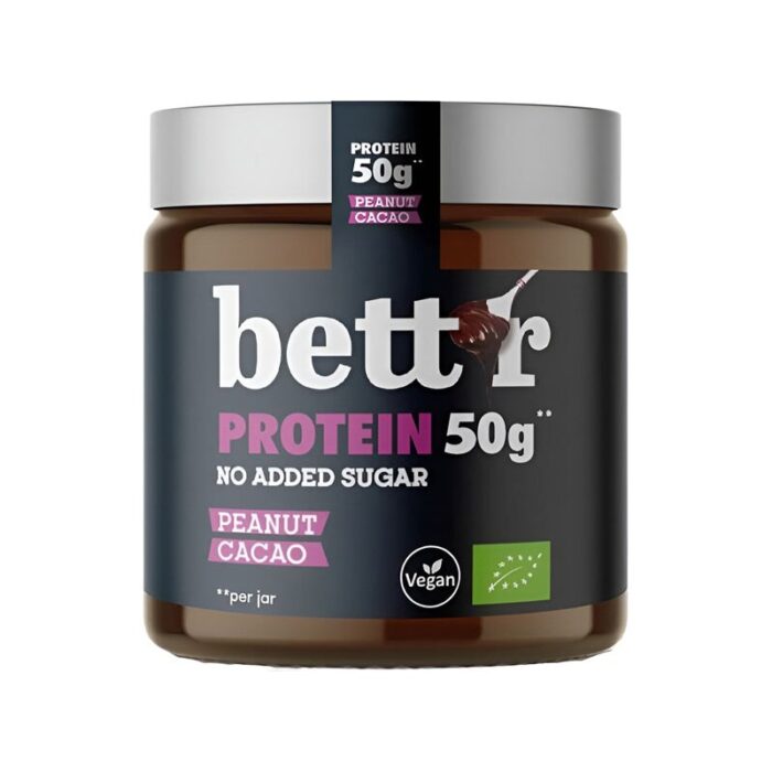 krem-proteinowy-bettr-orzeszki-ziemne-kakao-250g-bio-2.jpg Krem z orzechów arachidowych z kakao bez cukru 250g BETTR BIO - obrazek 1