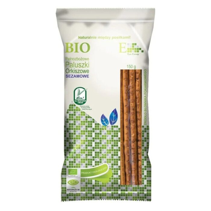 paluszki-orkiszowe-z-sezamem-150geco-envoybio-2.jpg PALUSZKI ORKISZOWE PEŁNOZIARNISTE Z SEZAMEM BIO 150 g - ENVOY - obrazek 1