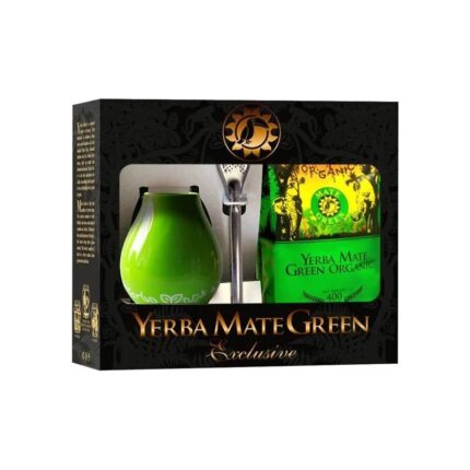 ZESTAW YERBA MATE BIO 400 g, MATERO (LOSOWY WZÓR), BOMBILLA - ORGANIC MATE GREEN